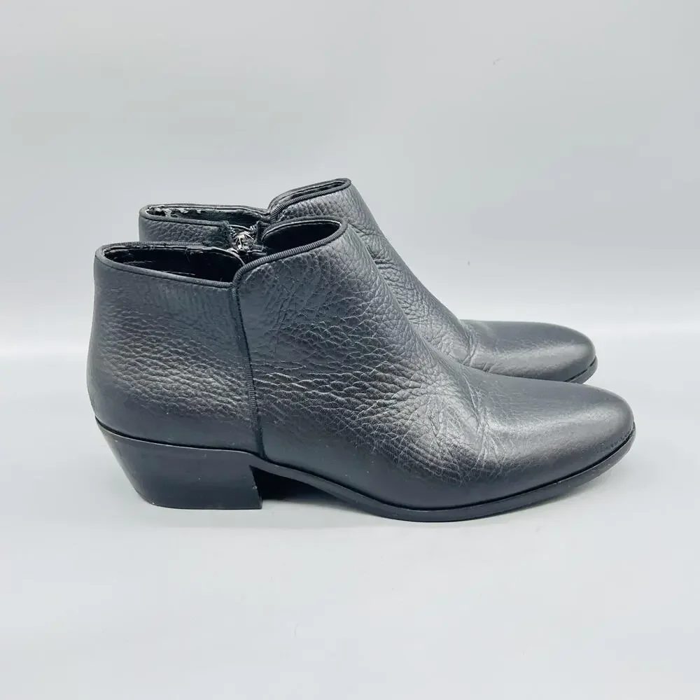 Sam Edelman Boots Womens 9 Black Leather Ankle Zip Low Block Heel Booties Shoes